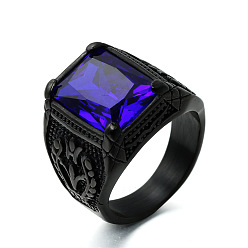 Темно-Синий 316Мужские винтажные резные кольца из нержавеющей стали с кубическим цирконием, квадратный, готические кольца, чёрные, темно-синий, размер США 12 (21.4 мм)
