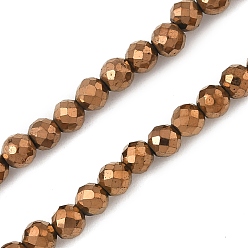с Покрытием Меди Гальванизированный синтетический магнитный гематит, граненые, круглые, с медным покрытием, 3.5x3 мм, отверстие : 0.9 мм, около 120~122 шт / нитка, 15.16~15.35'' (38.5~39 см)