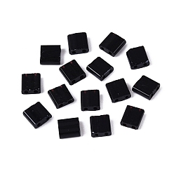 Черный 2 бисер матовый стеклянный непрозрачный, квадратный, чёрные, 5x4.5~5.5x2~2.5 мм, отверстие : 0.5~0.8 мм