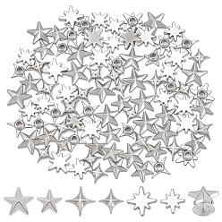 Platino 96 juegos 6 estilos remaches de aleación, suministros para hacer bolsos diy, estrella, Platino, 10~12 mm, 16 conjuntos / estilo