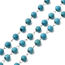 Нержавеющая Сталь Цвет Бусины из синтетической бирюзы ручной работы и 316 цепочки из круглого звена из нержавеющей стали, пайки, с катушкой, цвет нержавеющей стали, Коннекторы : 2x1.5x0.3 мм, около 16.40 футов (5 м) / рулон