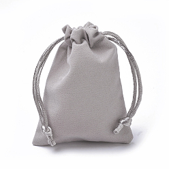 Dark Gray Velvet Packing Pouches, Drawstring Bags, Dark Gray, 9.2~9.5x7~7.2cm