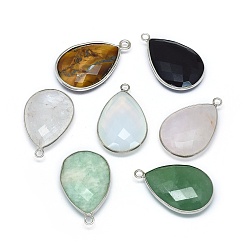 Смешанные камни Природные и синтетические смешанные каменные подвески, с латунной фурнитурой , граненые, слеза, платина, 29~31x19x6~7 мм, отверстие : 2 мм