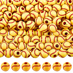 Желтый 150 шт. непрозрачные акриловые круглые бусины, бейсбол, желтые, 11.5x10.5 мм, отверстие : 4 мм