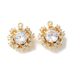Настоящее золото 18K Латунные микропаве прозрачные подвески с фианитом, , без кадмия и без свинца, долговечный, стойки покрытие, реальный 18 k позолоченный, 19x16.5x7 мм, отверстие : 1.6 мм