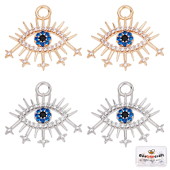 Real Gold Plated & Real Platinum Plated 8 шт 2 цвета кулоны из латуни, микропаве, циркония, без никеля , глаз, настоящее золото и платина, 20x22.5x2 мм, отверстие : 2.2 мм, 4 шт / цвет