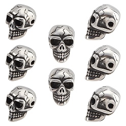 Antique Silver 304 Stainless Steel Beads, Skull, Antique Silver, 14x9x9mm, Hole: 1.5mm