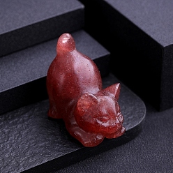 Клубничный Кварц Резная статуя кошки из натурального клубничного кварца, Камень Рейки для домашнего офиса, рабочего стола, украшение по фэн-шуй, 38x22 мм