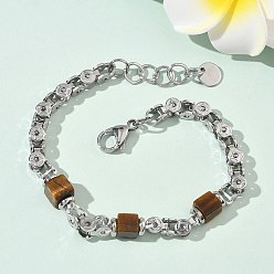 Тигровый глаз Браслеты-цепочки из натурального тигрового глаза для женщин, кубические, с 201 нержавеющей сталью и 304 фурнитурой из нержавеющей стали, 7-1/2 дюйм (19.2 см)