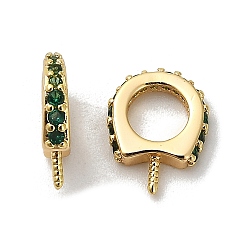 Зеленый Подставка для подков, покрытие латунь, микропаве, кубический цирконий, подвесные петли, привязка поручительств, за половину пробурено бисера, без кадмия и без свинца, долговечный, реальный 18 k позолоченный, зелёные, 9.5x7.5x2 мм, отверстие : 4.5 мм, штифты : 0.8 мм