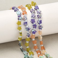 Смешанные камни 5 Виды бусин: синтетическая императорская яшма, натуральный красный авантюрин, бирюза Хубэй, лимонный нефрит и африканская бирюза., звезда, с бисером, смешанные окрашенные и неокрашенные, 6x5.5x2.5 мм, отверстие : 1 мм, около 54 шт / нитка, 15.35'' (39 см) ~ 15.55'' (39.5 см)