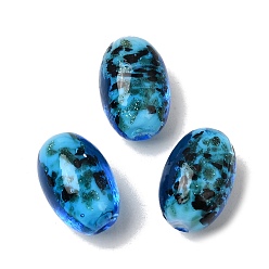 Bleu Ciel Foncé Perles au chalumeau de sable d'or faites à la main , ovale, bleu profond du ciel, 16.5x11mm, Trou: 1.8mm