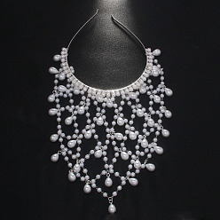 Серебро Пластиковая жемчужная сетка с латунными резинками для волос, аксессуары для волос в стиле бохо для женщин и девочек, серебряные, 310x150 мм