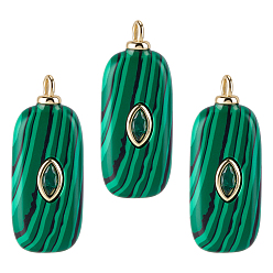 Малахит 3шт. подвесок из синтетического малахита, прямоугольные подвески с латунной микропаве кубическими цирконами, реальный 18 k позолоченный, без кадмия и без свинца, стойки покрытие, долговечный, 26~30x12~14x5.5~6 мм, отверстие : 2.5 мм