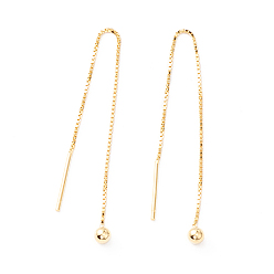 Настоящее золото 18K 925 нить серебристого серебра, длинная цепочка с кисточками и висячими серьгами-гвоздиками для женщин, реальный 18 k позолоченный, 80 мм, штифты : 0.7 мм