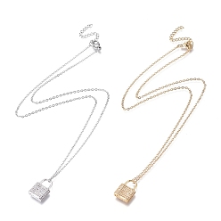 Mixed Color Brass Micro Pave Clear Cubic Zirconia Pendant Necklaces, with 304 Stainless Steel Cable Chains, Lock, Mixed Color, 17.72 inch(45cm)