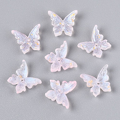 лаванда Выпечка окрашенные стеклянные бусины, бабочка, с золотой порошок, два тона, лаванда, 12~12.5x14x4.5~5 мм, отверстие : 1.2 мм, Около 1587 шт / 1000 г