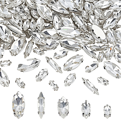 Кристалл 120Шитье со стразами, многожильных ссылки, стекло горный хрусталь, с латунными зубцами в платиновых тонах, лошадиный глаз , кристалл, 8~15x4~7x3.5~5 мм, отверстие : 0.8~1 мм