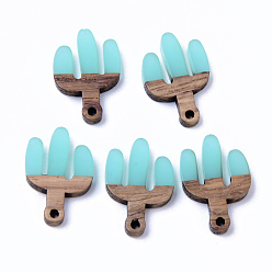 Turquoise Resin & Walnut Wood Pendants, Cactus, Turquoise, 25x16.5x3mm, Hole: 2mm