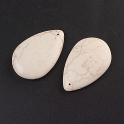 White Synthetic Turquoise Big Pendants, teardrop, White, 54x34x10.5~11mm, Hole: 1mm, about 10pcs/bag