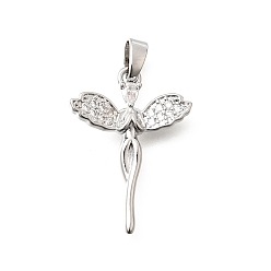 Платина Латунные подвески с фианитами, ангельские прелести, долговечный, платина, 22x11x3 мм, отверстие : 5x3 мм