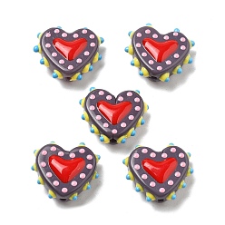 Розово-Коричневый Запекаемые стеклянные бусины с рисунком в виде сердца, с эмалью, розово-коричневый, 16~17x18x7 мм, отверстие : 1.2 мм