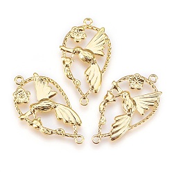 Golden Rack Plating Brass Links connectors, Teardrop with Bird, Golden, 33.5x18.5x1.5mm, Hole: 1.6mm