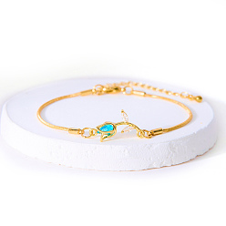 Светло-Голубой Браслеты из золотой латуни, украшения для женщин, цветок, Небесно-голубой, 5-7/8 дюйм (15 см)