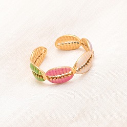 Shell Shape 304 из нержавеющей стали Манжета кольца для женщин, с эмалью, золотые, формы раковины, 6 мм