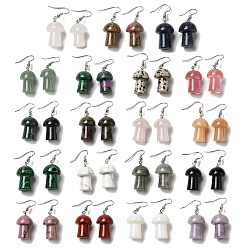 Смешанные камни Серьги-подвески с грибами из смешанных натуральных и синтетических драгоценных камней, платиновые латунные серьги, 42x15 мм