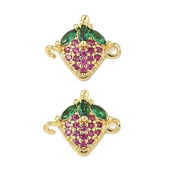 Настоящее золото 18K Подвески-фигурки с зеленым и ярко-розовым кубическим цирконием из латуни, клубничные ссылки, без кадмия и без свинца, долговечный, стойки покрытие, реальный 18 k позолоченный, 12x13.5x4.5 мм, отверстия: 1.2 мм и 1.4 мм.