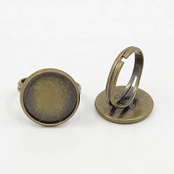 Antique Bronze Brass Ring Components, Pad Ring Bases, For Antique Rings Making, Adjustable, Antique Bronze Color, Size: Ring: about 17mm inner diameter, Tray: about 18mm in diameter, 16mm inner diameter