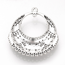 Antique Silver Tibetan Style Alloy Chandelier Components Links, Cadmium Free & Lead Free, Flat Round, Antique Silver, 46x42.5x6mm, Hole: 1~2mm, about 100pcs/1000g
