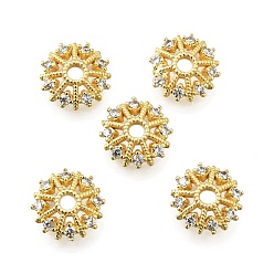Золотой Колпачки для бусин из цветочной латуни с микропаве из кубического циркония, стойки покрытие, долговечный, без свинца и без кадмия, золотые, 9.5x2.5 мм, отверстие : 2 мм