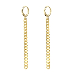 Golden Brass Huggie Hoop Earrings, Curb Chain Tassel Earrings, Golden, 68mm, Pin: 0.8mm