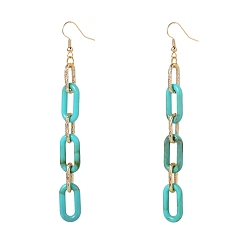 Dark Turquoise Acrylic & Aluminum Cable Chains Dangle Earrings, with  Brass Earring Hooks, Oval, Light Gold, Dark Turquoise, 100mm, Pin: 0.7mm