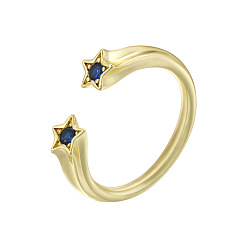 Морской Синий Латунные микропаве кубические цирконии манжеты открытые кольца для женщин, звезда, золотые, Marine Blue, 17 мм