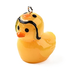 Желтый Подвески из смолы, подвески в виде утки со шлемом, с платиново-железными петлями, желтые, 31.5x21x29 мм, отверстие : 2 мм