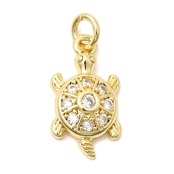 Настоящее золото 18K Подвески из латуни с прозрачным фианитом, без свинца и без кадмия, долговечный, черепаховые чары, реальный 18 k позолоченный, 17.5x9.5x3.5 мм, Перейти кольцо: 5x1 мм, внутренний диаметр: 3 мм