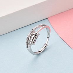 Платина 925 регулируемые кольца для женщин из стерлингового серебра с микропаве из прозрачных кубических цирконий, с печатью s925, платина, 6 мм, размер США 6 (16.5 мм)
