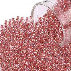 (1845) Red Rose Lined Crystal Rainbow Toho runde Rocailles, japanische Rocailles, (1845) mit roter Rose ausgekleideter Kristallregenbogen, 11/0, 2.2 mm, Bohrung: 0.8 mm, über 1110pcs / Flasche, 10 g / Flasche