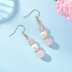Розовый Кварц Круглые серьги с подвесками из натурального розового кварца, с латунными крючками для сережек и ракушечным жемчугом, золотые, 47.5x8 мм