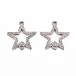 Stainless Steel Color Non-Tarnish 201 Stainless Steel Link Connectors, Textured, Laser Cut, Star, Stainless Steel Color, 17x17x1mm, Hole: 1.6mm