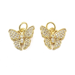 Настоящее золото 18K Латунные микро проложить кубического циркония подвески, бабочки прелести, без свинца и без кадмия, долговечный, стойки покрытие, с целью перехода в кольце, реальный 18 k позолоченный, 12x13.5x3 мм, отверстие : 3.5 мм