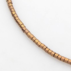 Copper Plated Electroplate Non-Magnetic Synthetic Hematite Column Beads Strands, Copper Plated, 1x1.2mm, Hole: 0.5mm, about 350pcs/strand, 15.7 inch