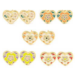 (52) Непрозрачная лаванда Серьги-гвоздики из латуни с настоящим сердцем 18k, позолоченные, с эмалью и прозрачным цирконием, разноцветные, 13x13.5 мм