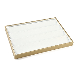 Белый 4 ряды лотков для сережек из искусственной кожи, Прямоугольный настольный органайзер без крышки, для сережек, белые, 35x24x3 см