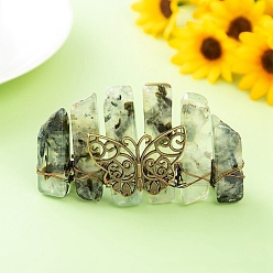 Prehnite Natural Indian Agate Hair Barrettes, Butterfly, 20x80mm