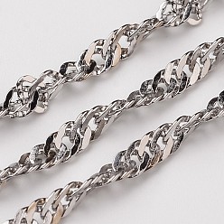 Stainless Steel Color 304 Stainless Steel Singapore Chains, Water Wave Chains, Soldered, Faceted, Stainless Steel Color, 3mm