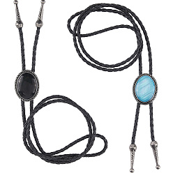 (52) Непрозрачная лаванда 2 шт 2 цвета pu кожа лариат ожерелье, галстук-боло из цинкового сплава и фурнитура из смолы, разноцветные, 39.76 дюйм (101 см), 1 шт / цвет